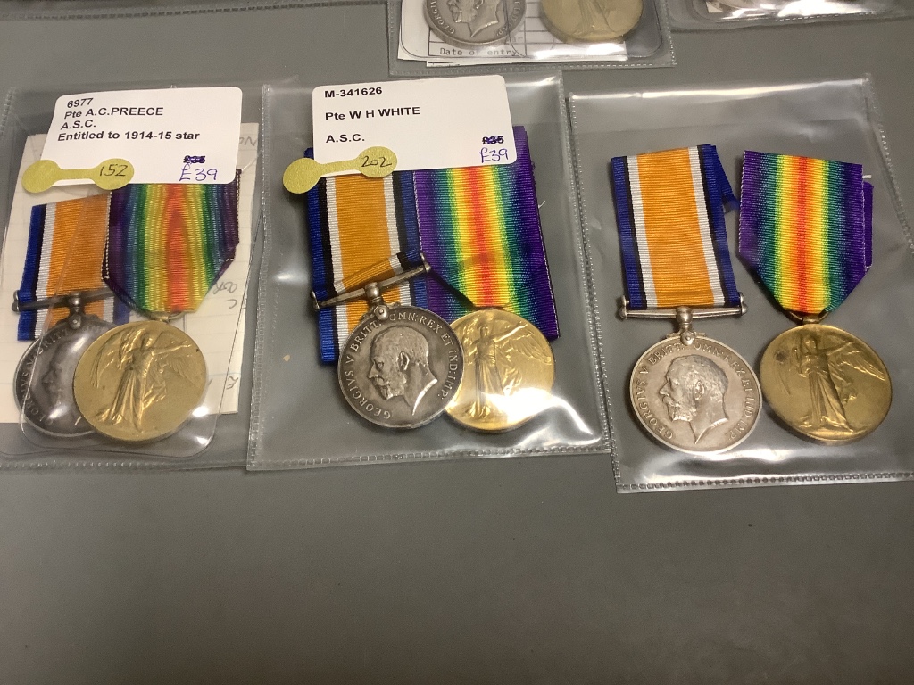 Nine WW1 BWM & Victory medal pairs